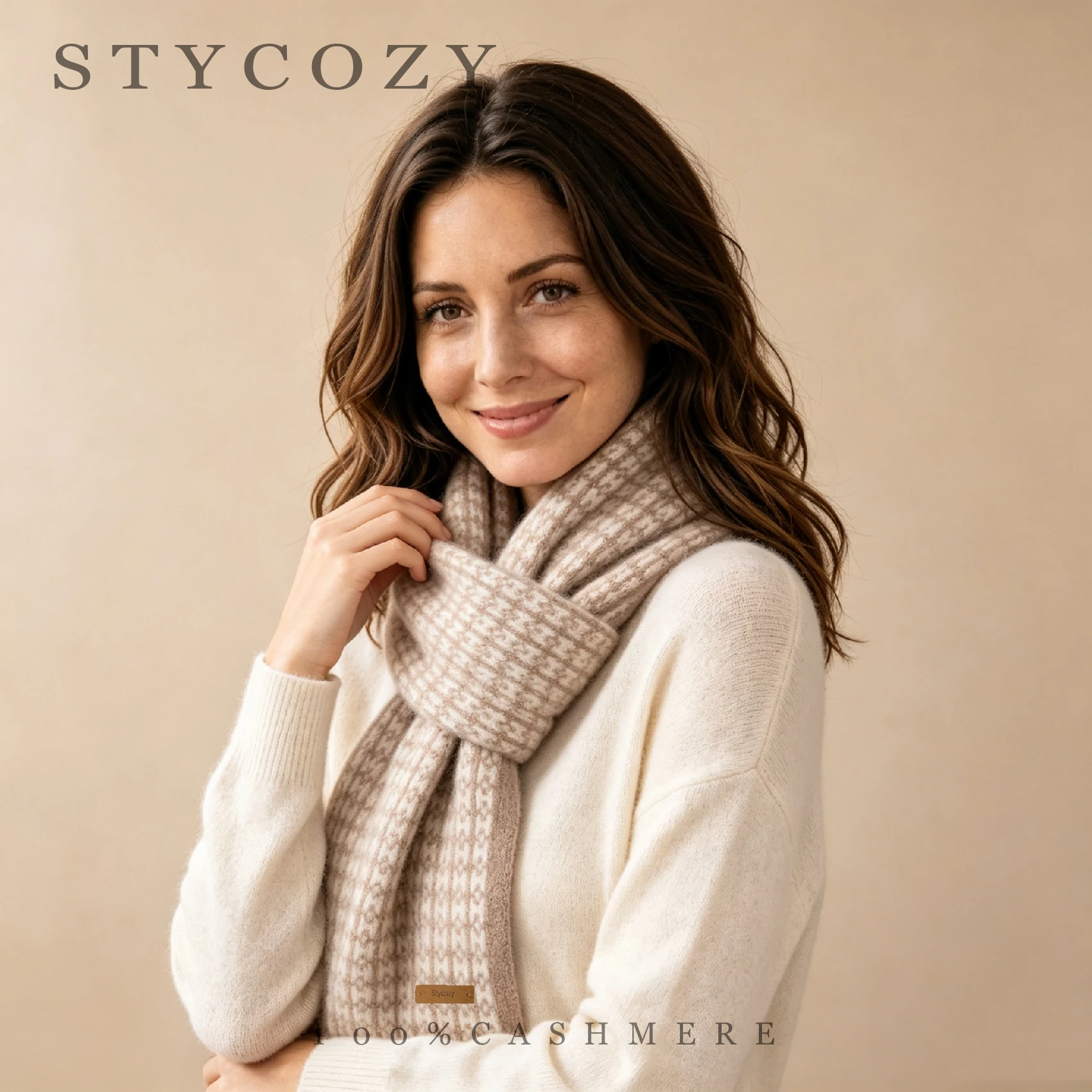 Men Women 100% Cashmere Houndstooth Knit Scarf Classic Small Plaid Jacquard Neck Warmers Wrap Warm Autumn Winter Neck Accessory