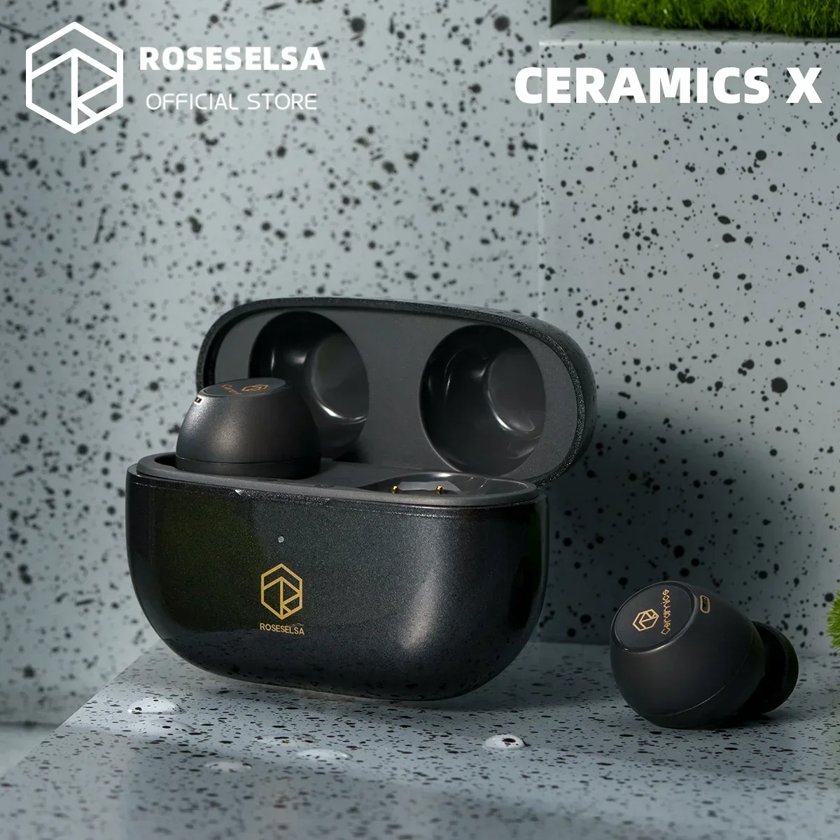 ROSESELSA CERAMICS X HIFI TWS True Wireless Bluetooth Headphones Earbuds Stereo Game ANC 4HD Mics IP54 Anti-Wind LDAC Earphones