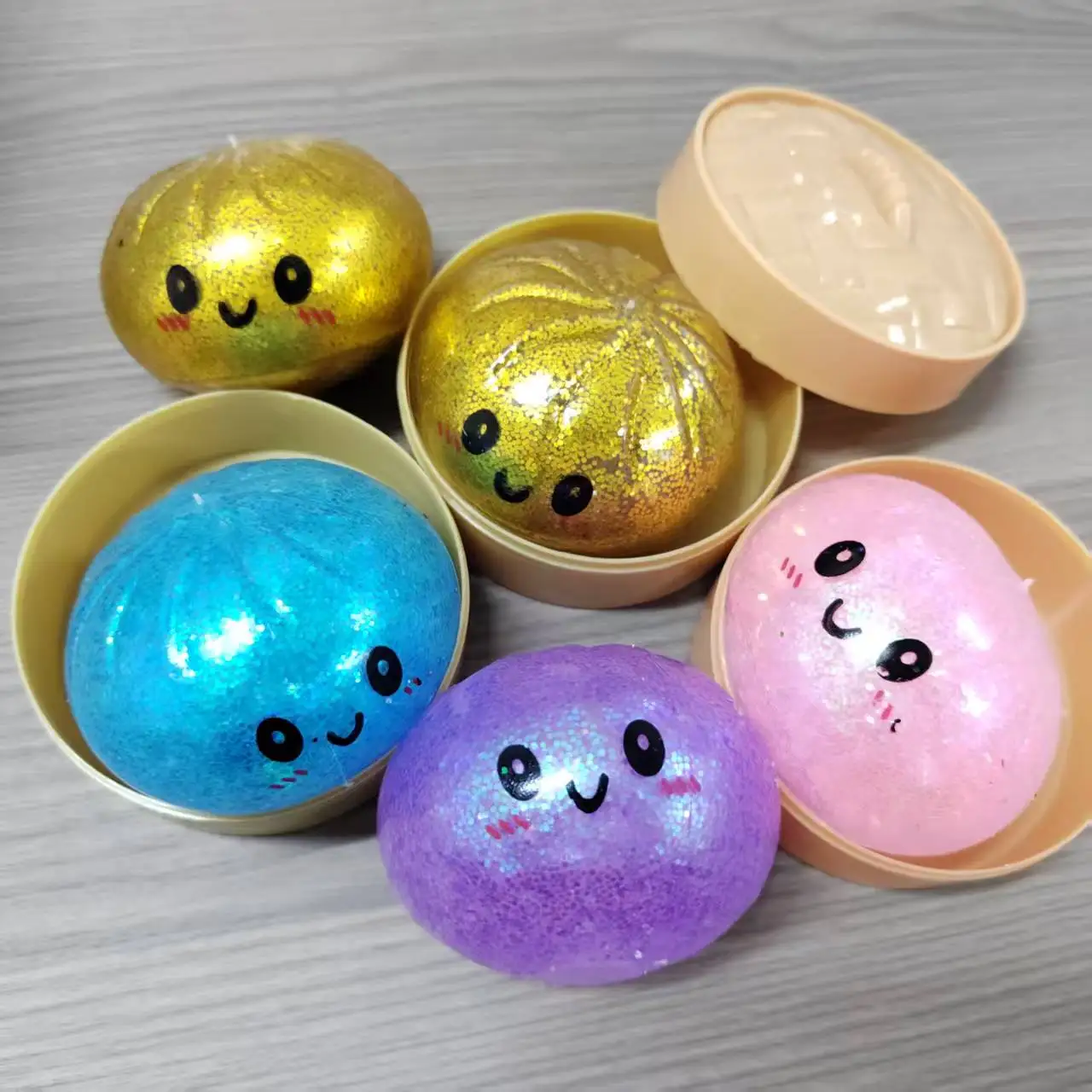 1-12P Push Bubble Colorful Dumpling Squishes Stress With Steamer Cute Anxiety Toy Soft Decompression Dough For Adults Prospector
