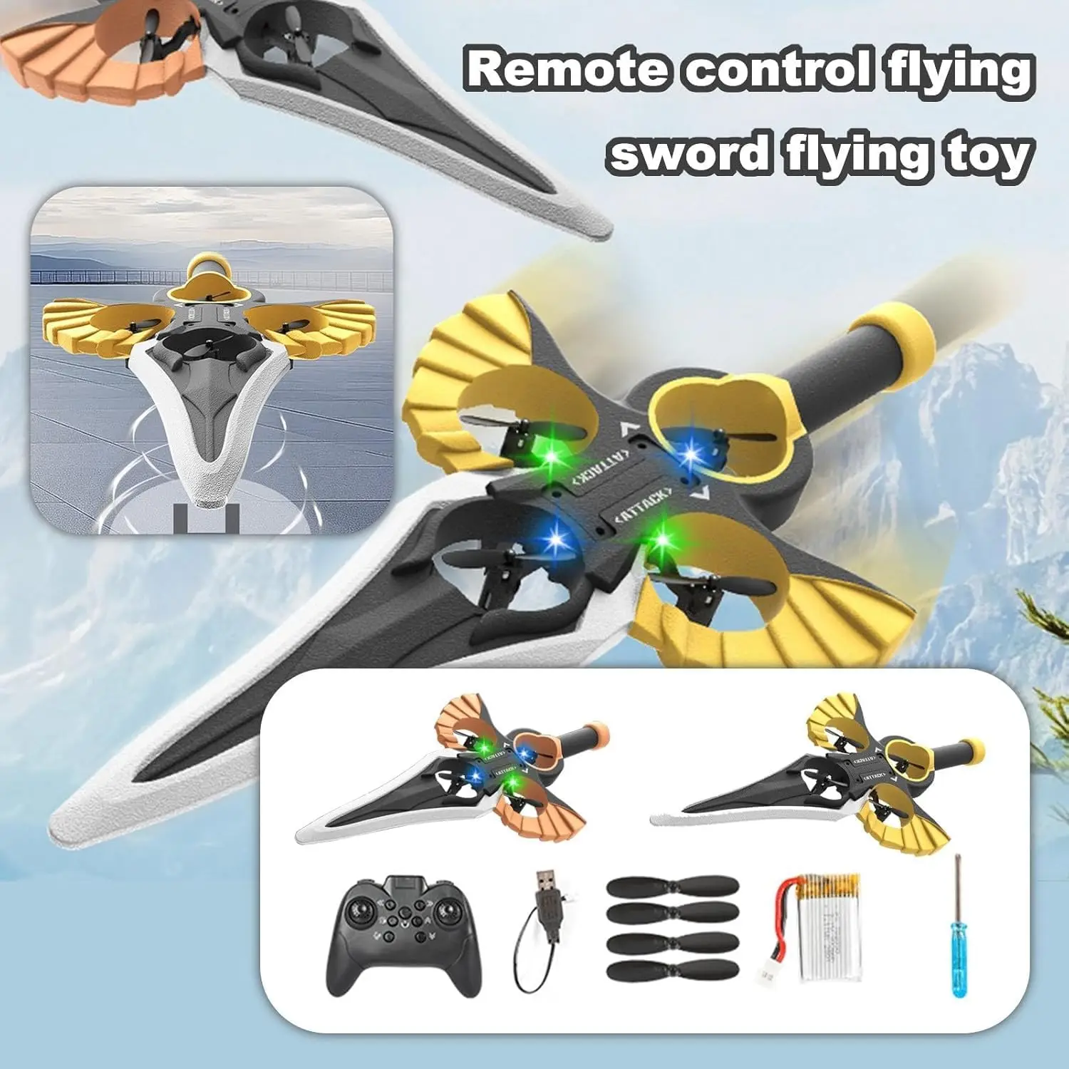 Espada voladora RC 2,4G 2CH Control remoto 4 ejes caza con onda manual/modo controlador y luces RC avión acrobático aéreo juguetes para niños