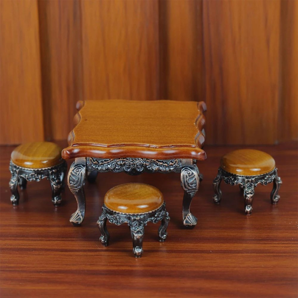 1:12 Miniature Furniture Small Stool Square Table Round Table Simulated Mini Retro Furniture Exquisite Toy parts DIY kit