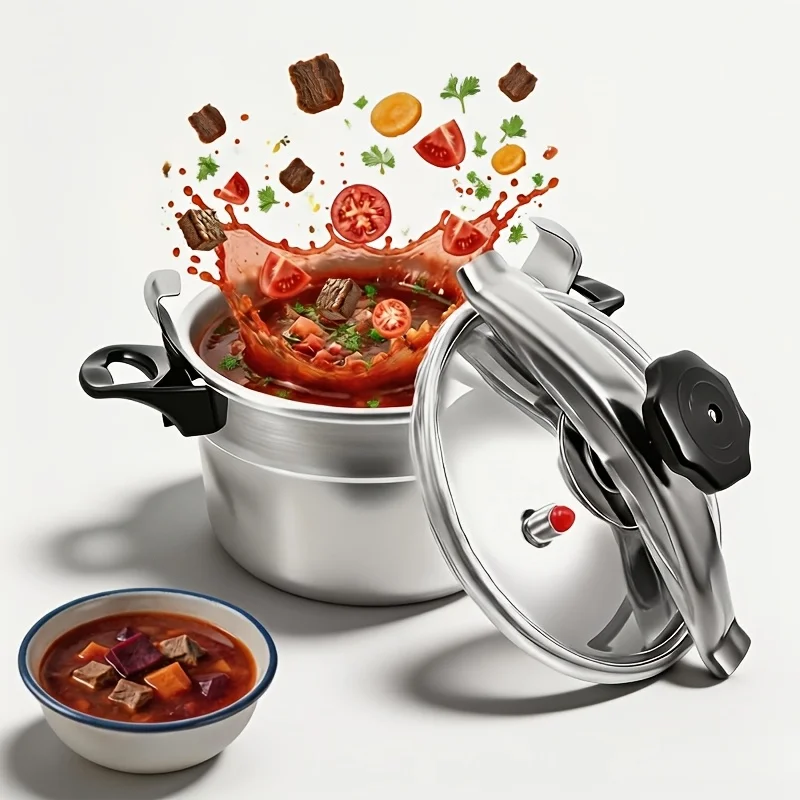 

5.9-Quart Aluminum Pressure Cooker & Versatile Stew Pot – One-Twist Secure Lid, Fast Soup and Stew Prep, Works on Gas Stoves, Ideal for Home Cooking and Family Meals