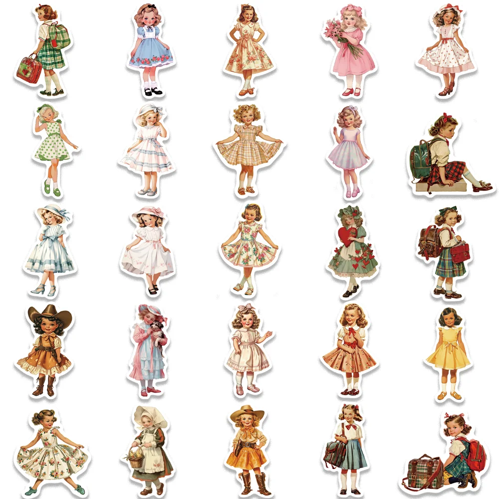 50pcs Vintage Amercian Girl Stickers Wonderful Childhood Sticker for Phone Case Scrapbook Computer Guitar Wholesale Waterproof