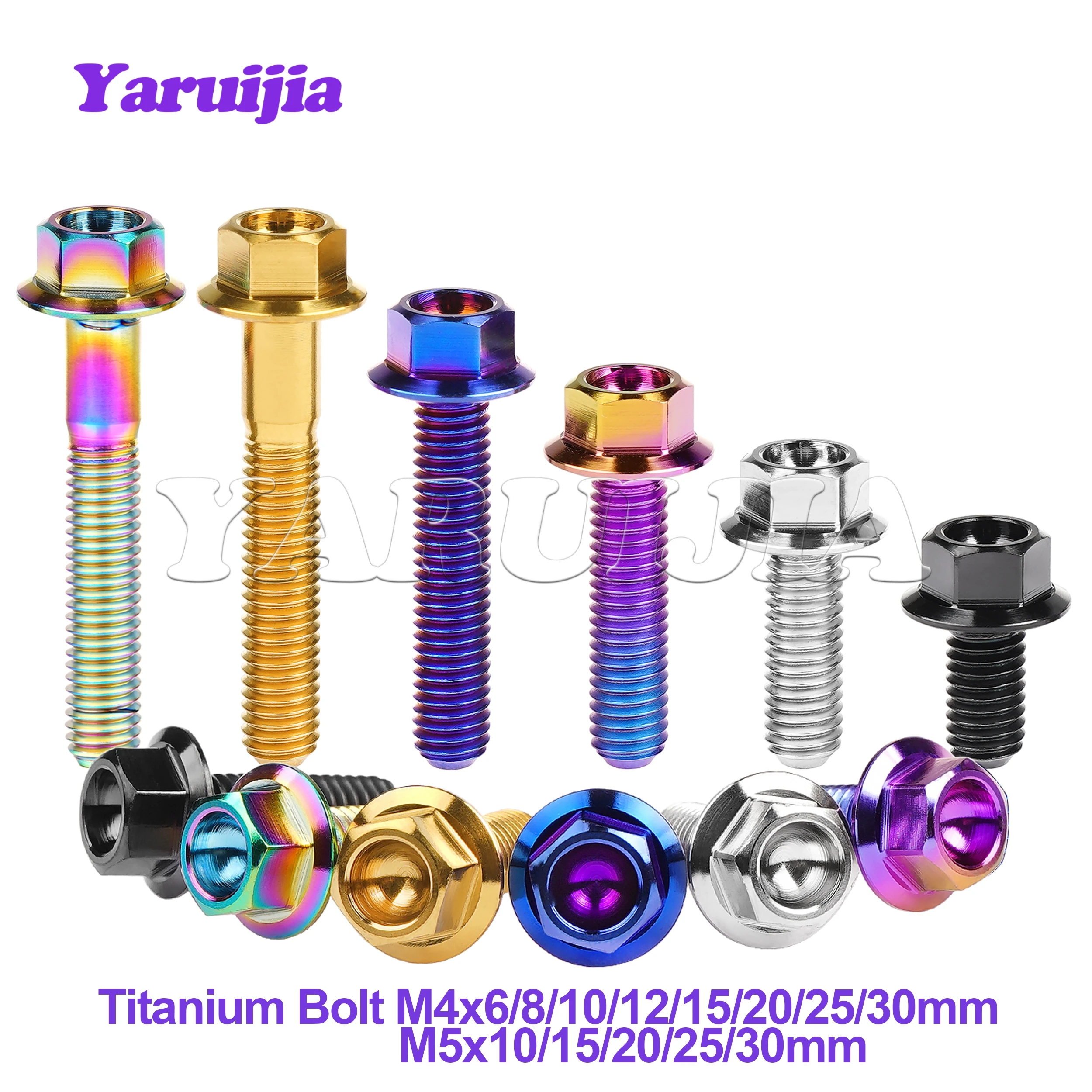 Yaruijia Titanium Bolt Gr5 M4/M5x6 8 10 15 20 25 30mm Flange Head Hex Bolt for Nmax Xmax Brake Fluid Tank Bolt