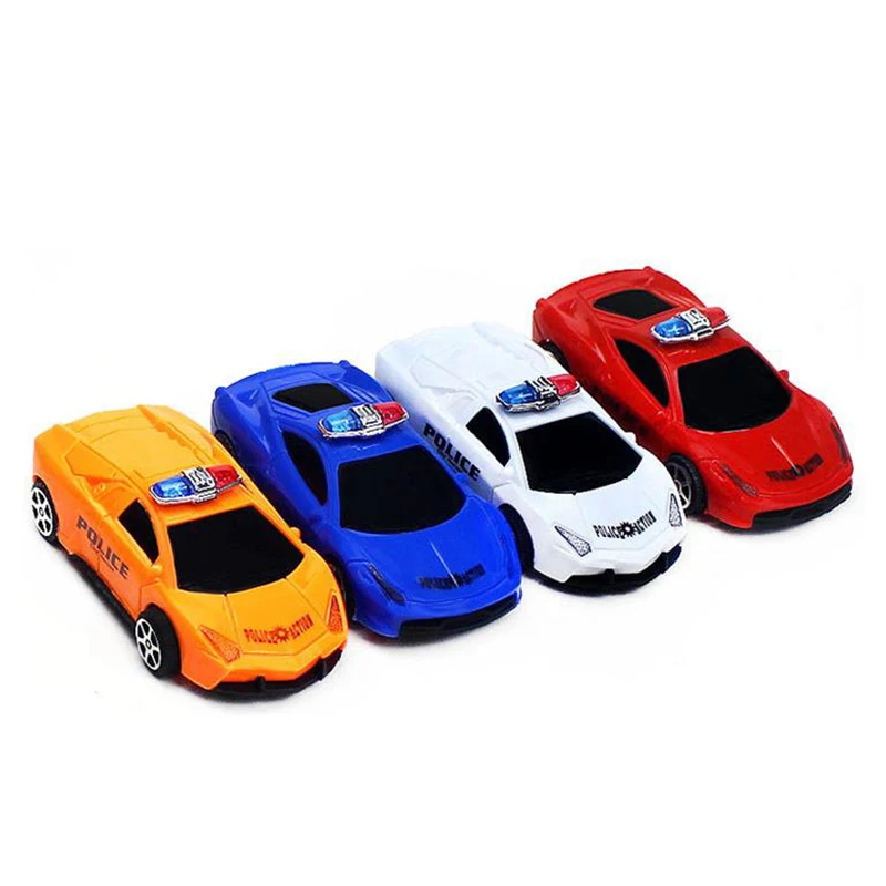 Brinquedo de carro de polícia pull back para crianças, simulação plástica, modelo multicolorido, carro inercial, brinquedos de quebra-cabeça, presentes para meninos, 4 peças