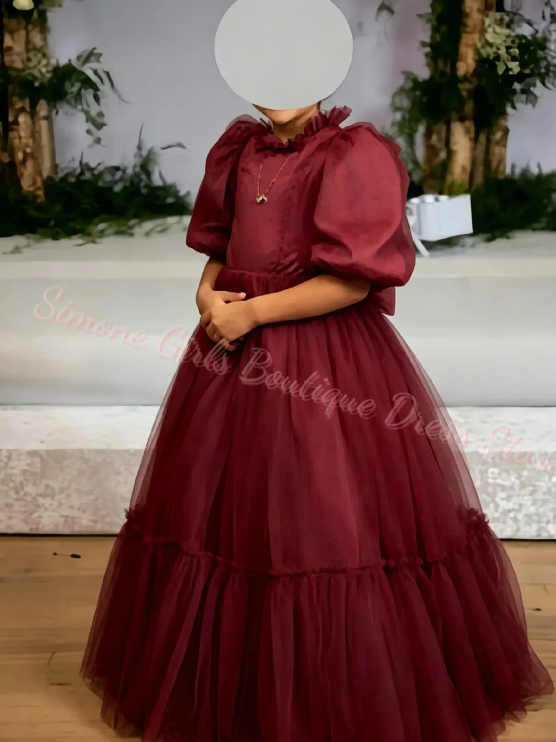 Elegant QUality Red Half Sleeves Lace Chiffon Flower Girl Dress for Kids Wedding Ceremonies Formal Receptions Customized