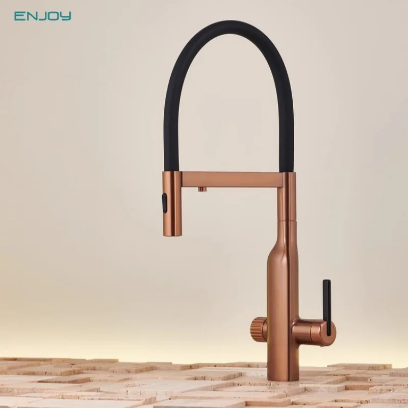 3-Way Kitchen Faucet, 59A Solid Copper Pull Down Sprayer, Hot and Cold Water, Sink Mixer Tap, Purifier Function