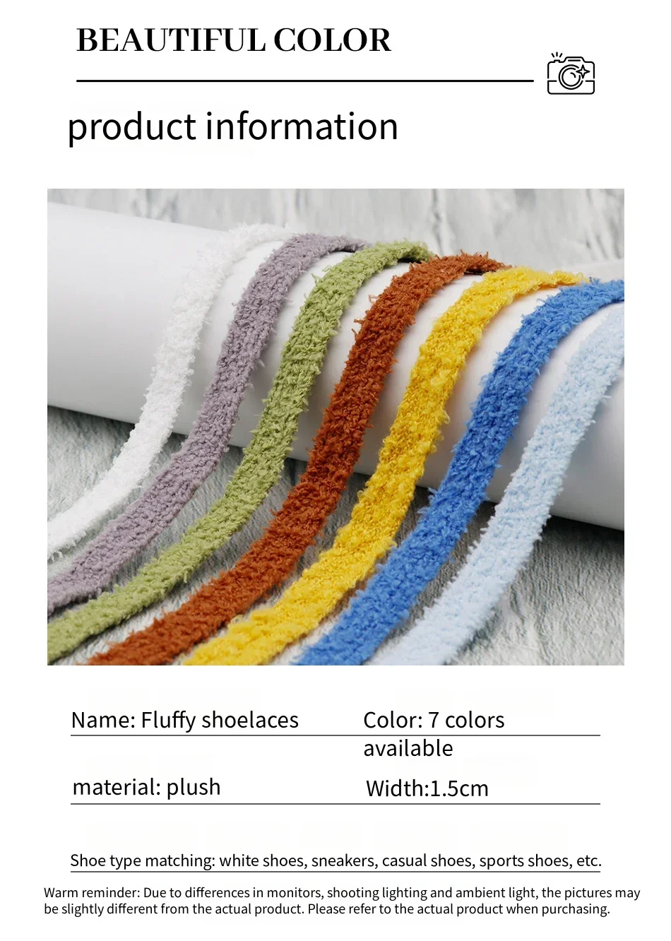 Flache, flauschige Schnürsenkel, 1,5 cm breit, Plüschseil-Schnürsenkel für Schuhe, Freizeitschuhe und Sneaker, 100/120/140/160 cm, Schuhzubehör, Neu – Detail 5