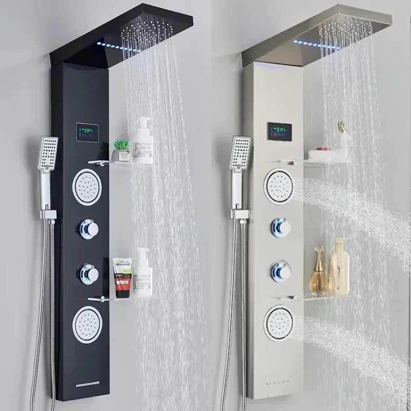 

Luxury Led Rain Shower Head Bathroom Stainless Steel Wall Mounted Waterfall Shower Panels