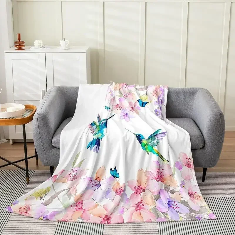 Hummingbird All Season,Bed Blanket Tropical Birds Plush Throw Blanket, for Kids Hummingbird Flowers Flannel Fleece