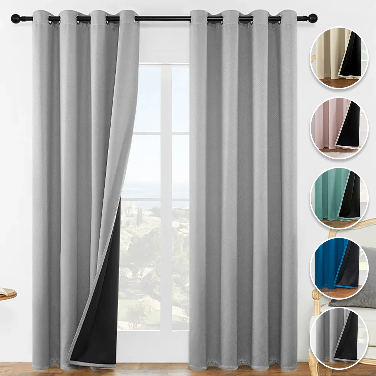 

100% Blackout Curtain Rent House Window Door Shade Cloth Sun Protection Fabric No-Punching Self-adhesive Tape Easy Installation
