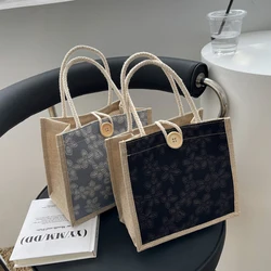 Linen Eco-friendly Shopping Bag Gift Bag Handbag Large Capacity Grocery Bag Women Casual Button Tote Bag Portable Pouch