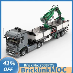 2368PCS G370 Engineering Container tractor With Grab Crane Trailer unit Dump Truck model creative Toy technologyBlocks MOC-42078