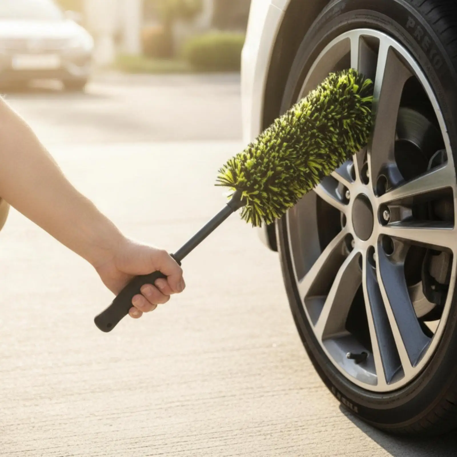 High Performance Rim Cleaning Brush for Cars with Long Handle and Hanging Loop for Garage Storage