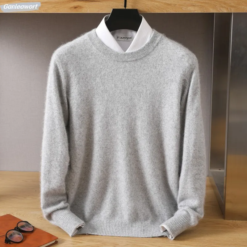 Men's Wool Sweater Round Neck Pullover 100% Pure Mink Cashmere Knitting Large Size Autumn Winter New Long Sleeve Fashion Highend