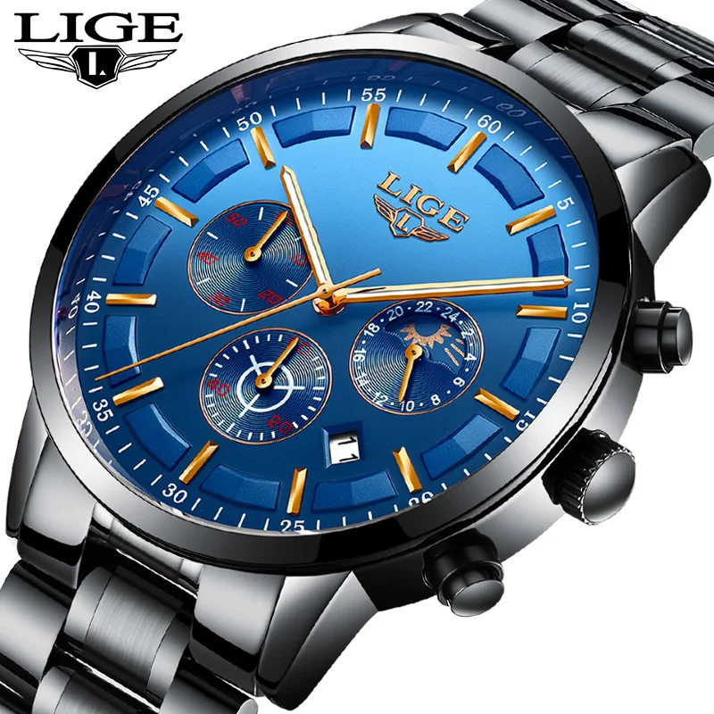 New LIGE Watches Men Quartz Top Brand Analog Military Male Watches Men Sports Army Watch 3ATM Waterproof Relogio Masculino+Box