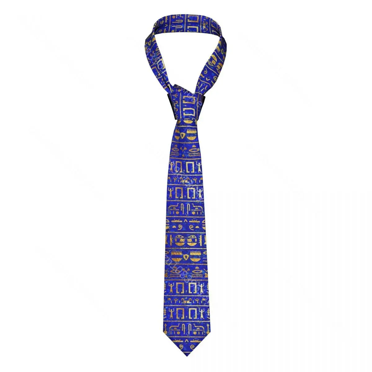 Gold Hieroglyphics Neckties Unisex Polyester 8 cm Egyptian Neck Tie for Men Casual Narrow Suits Accessories Business