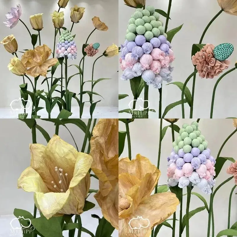 M-PA03 Wedding Party Background Wall Decoration Long Pole Artificial Paper Flower Giant Fabric Standing Paper Flower
