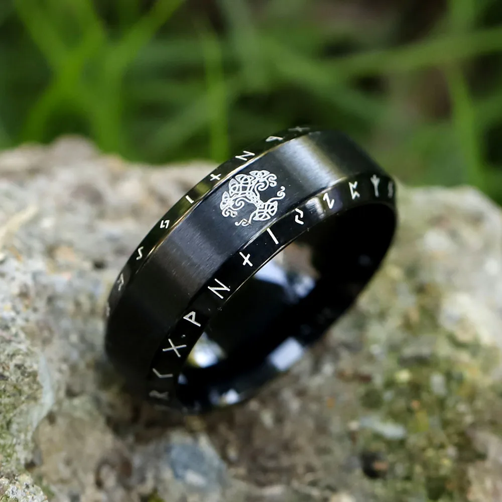 

2023 New Creative Style 316L Stainless Steel Viking Yggdrasi rune Ring For Men Fashion Biker black ewelry Gift free shipping