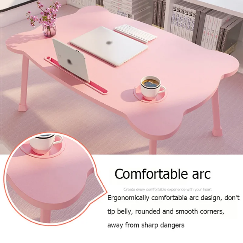 Portable Foldable Lazy Study Table Multifunctional Simple Laptop Desk with Cup Holder Card Slot for for Bedroom or Living Room