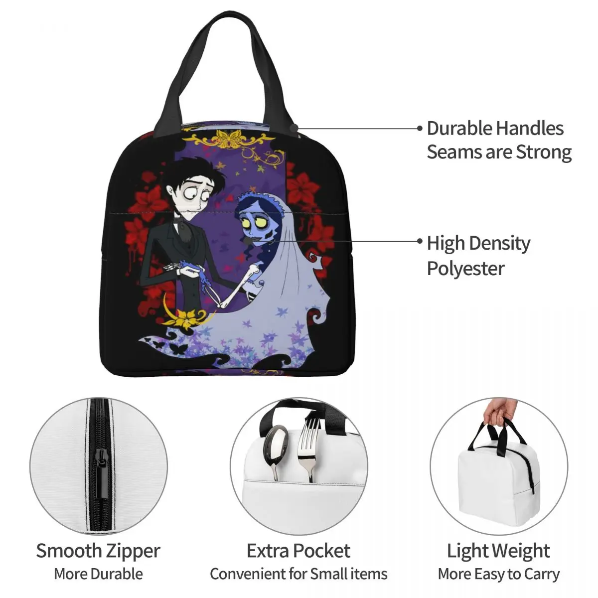 هالوين فيلم جثة العروس شبح تيم بيرتون معزول حقيبة الغداء للنساء الاطفال المحمولة صناديق الطعام علب الاغذية الحرارية حمل