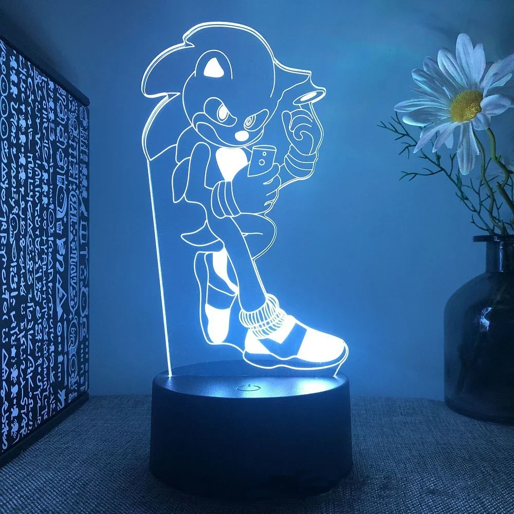 Sonic 3D Anime Night Lamp LED Illusion Lamp 7 Colors / 16 Colors Decorative Table Lamps Creative Birthday Christmas Gift