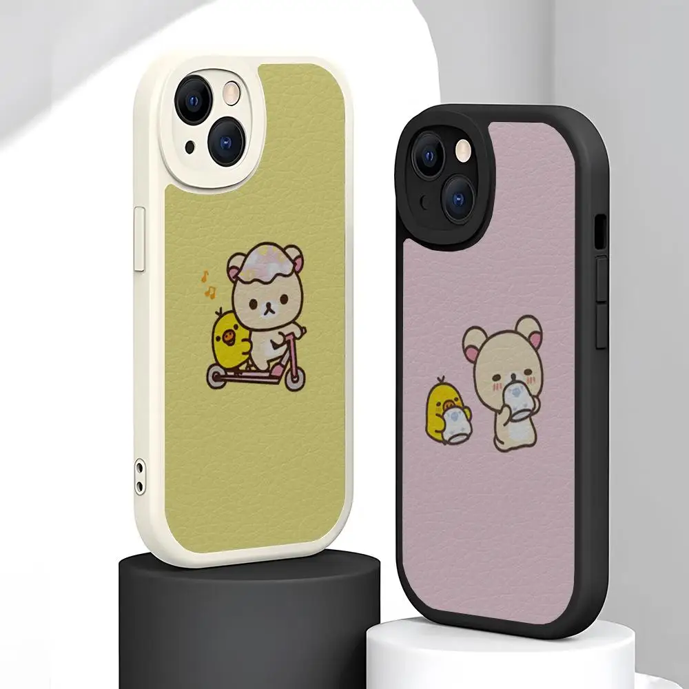 Cute Rilakkuma Bear-S Phone Case Lambskin For Iphone 15 14 Pro Max 11 13 12 Mini X Xr Xs 8 6 7 Puls Se Luxury Mobile Cover