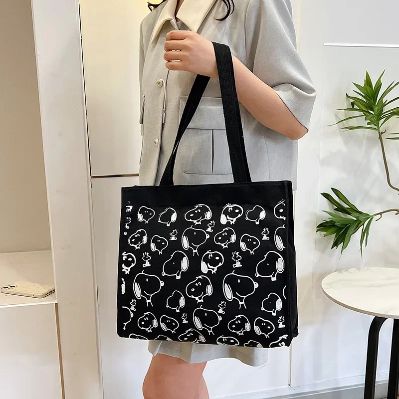 Snoopy Casual Canvas Women Bag Large Capacity Cartoon Print Shoulder Bag Fashion Female Tote Zipper Handbags Ladies Shopping Bag