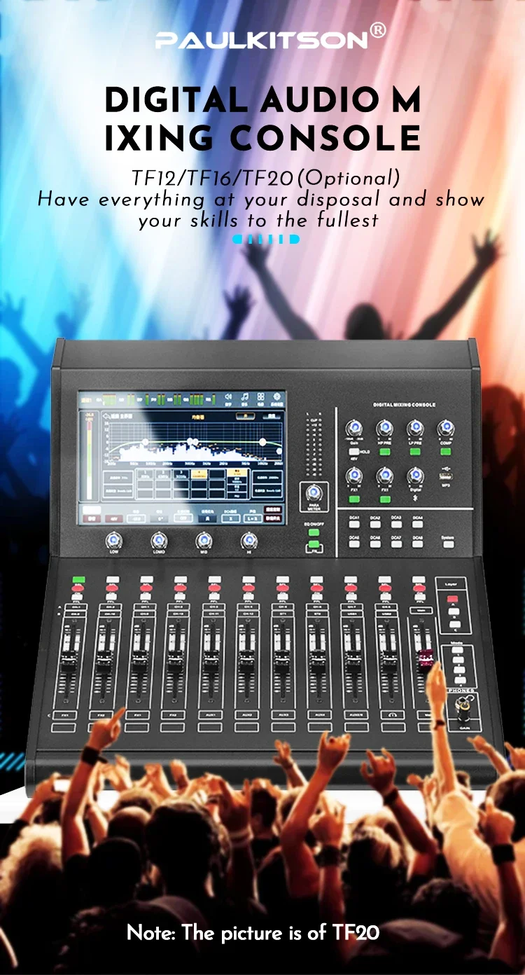 Paulkitson TF20 Digitalmixer 20-Kanal-Audiomixer Motorisierter Fader Digitale Mischkonsole DSP Bluetooth OTG Live-Streaming – Detail 1