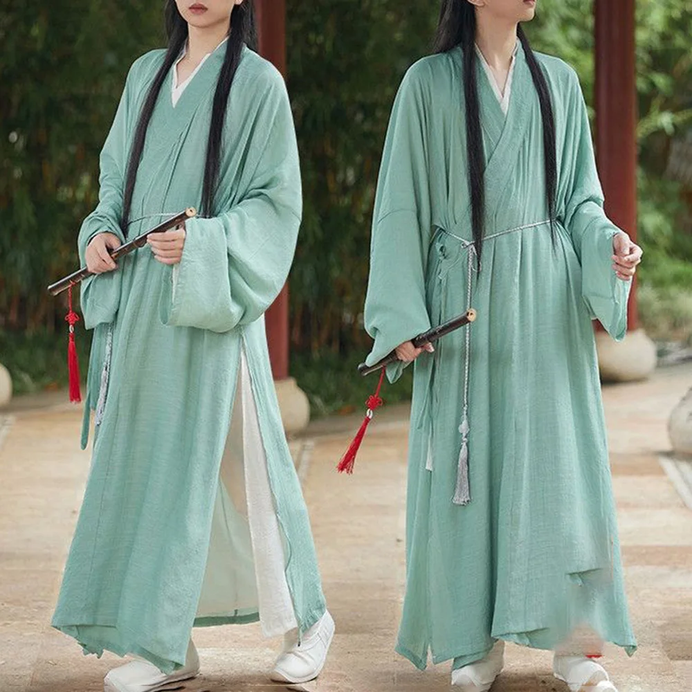 

Осень-зима, новый мужской однотонный длинный комплект ханьфу, ретро китайский модный тренд для отдыха, свободный дышащий нишевый мужской комплект 2025