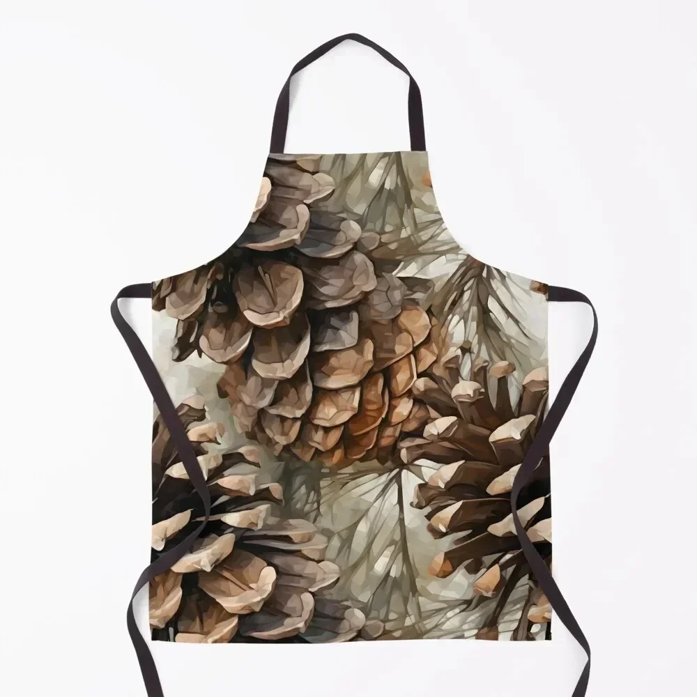 

Pinecone Pattern Watercolor Alex Maleev Style Green Apron For Man with pockets Women Kitchen Womens Dresses Apron