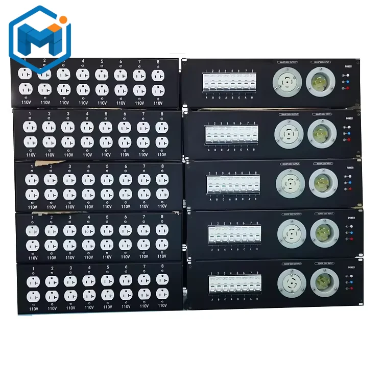 Manchange 30Amp Twistlock 3 Phase 220V Metal Panel Rack Distribution Portable Power Box 8/12/6 Sockets Customized Size LED