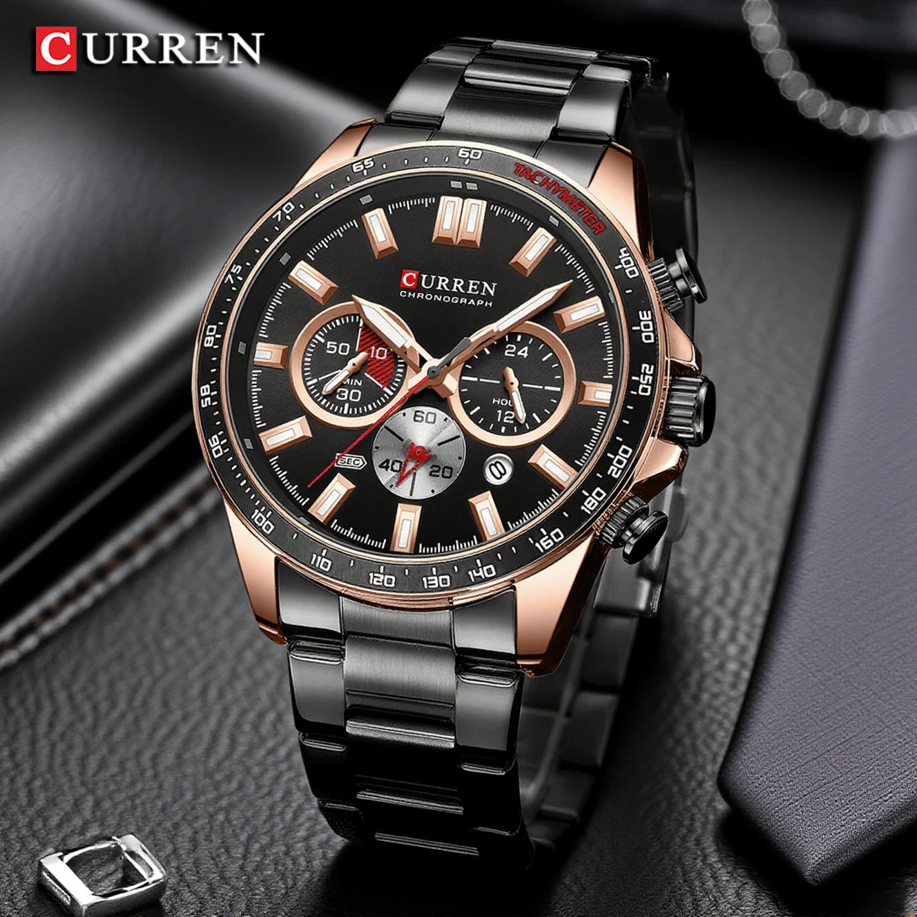 

Мужские часы CURREN, элитный бренд, спортивные водонепроницаемые часы с тремя глазами из нержавеющей стали, светящийся хронограф для деловой даты, Relogio Masculino