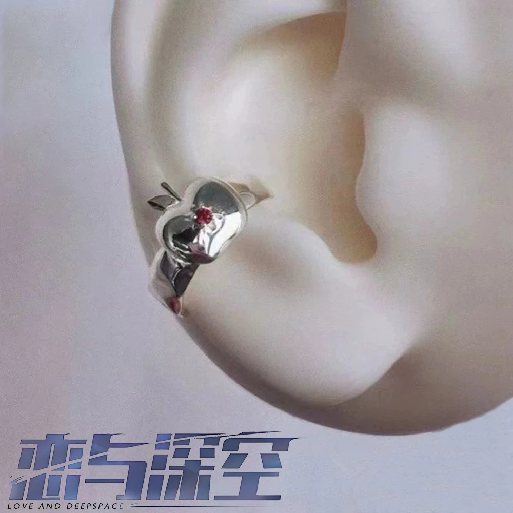 Game Love And Deepspace Caleb Cosplay Ring Earring Apple Earclip Silvery Earstud Alloy Jewelry Accessories Christmas Props