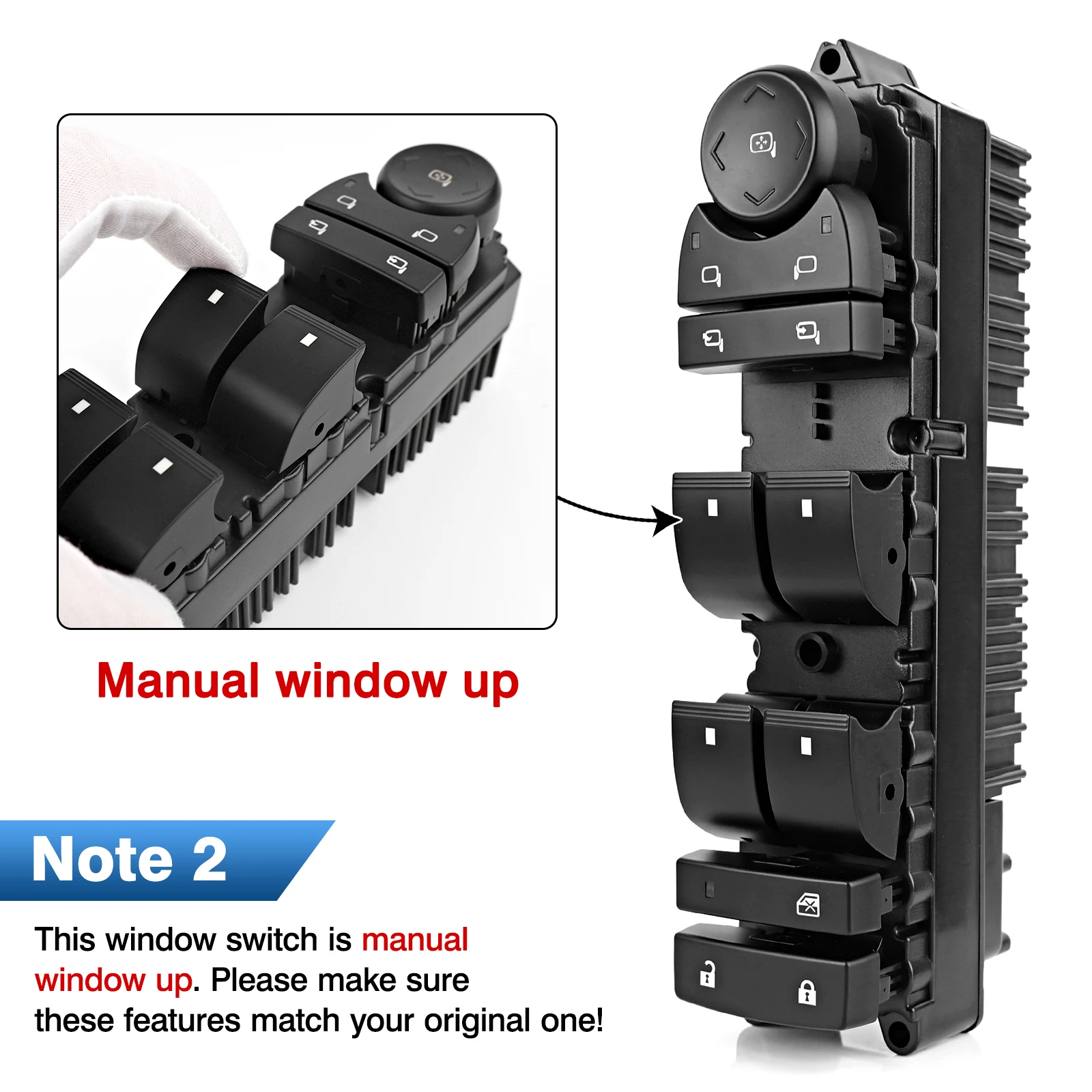 زر التحكم في مفتاح نافذة الطاقة الرئيسي مع السائق الأمامي الأيسر الخفيف لكاديلاك شيفروليه سيلفرادو جي إم سي سييرا يوكون 20835552 #4