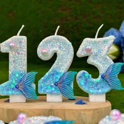 Digital Birthday Candles Cake Mermaid Tail Glitter Candle Decoration DIY Baking Supplies for Wedding Anniversary Celebration