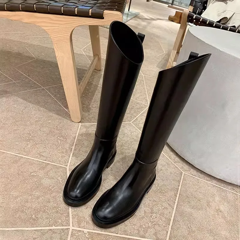 

Black Patent Leather Botas Largas De Mujer Knee-High Long Boots For Women Round Toe Chunky Heel Tacones Bevel Autumn Winter 2024