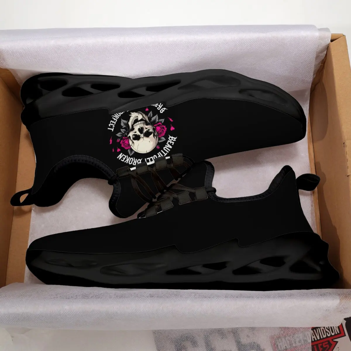 أحذية نسائية على شكل جمجمة مع ورود مكسورة بشكل جميل وغير مثالية وخفيفة الوزن للرجال للجري والمشي حذاء رياضي كاجوال #3