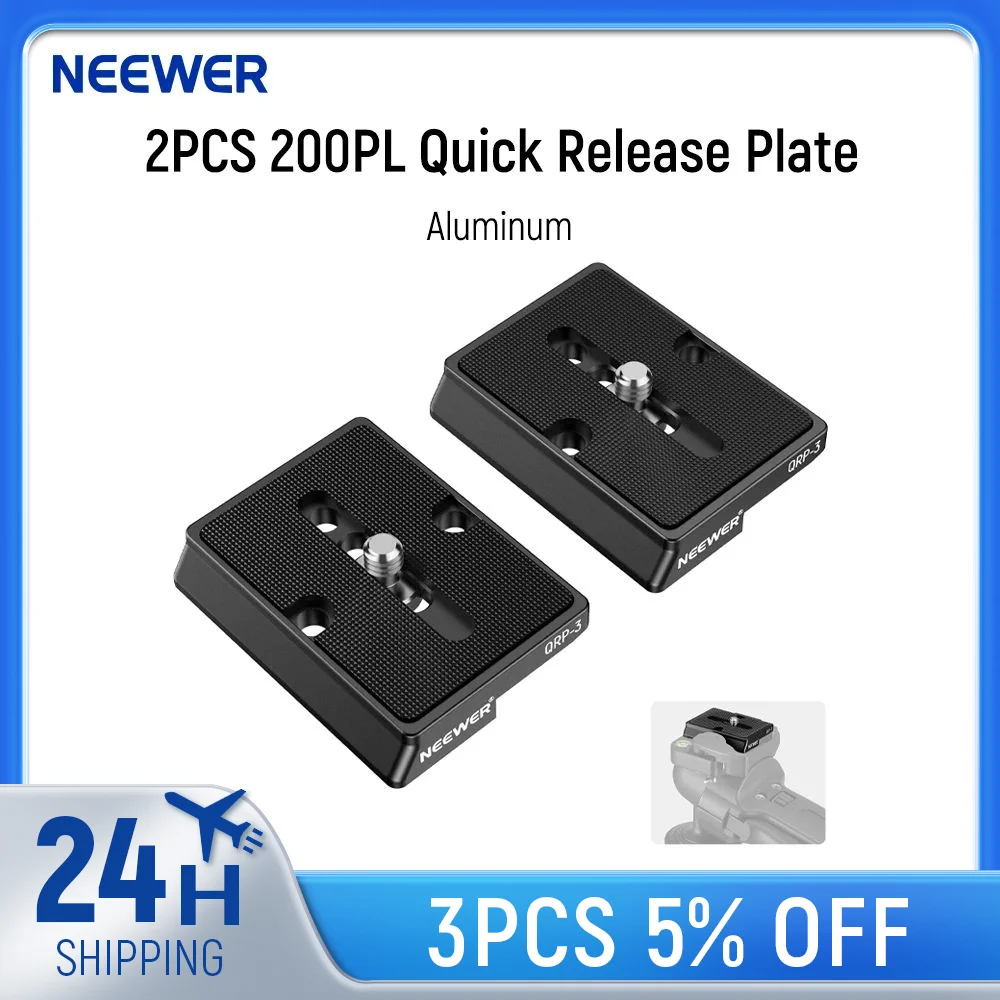 Neewer 2PCS 200PL Quick Release Plate Aluminum, Compatible with Manfrotto BHQ2 XPRO-3W 8043W 496 804RC2 Q2 Tripod Ball Head