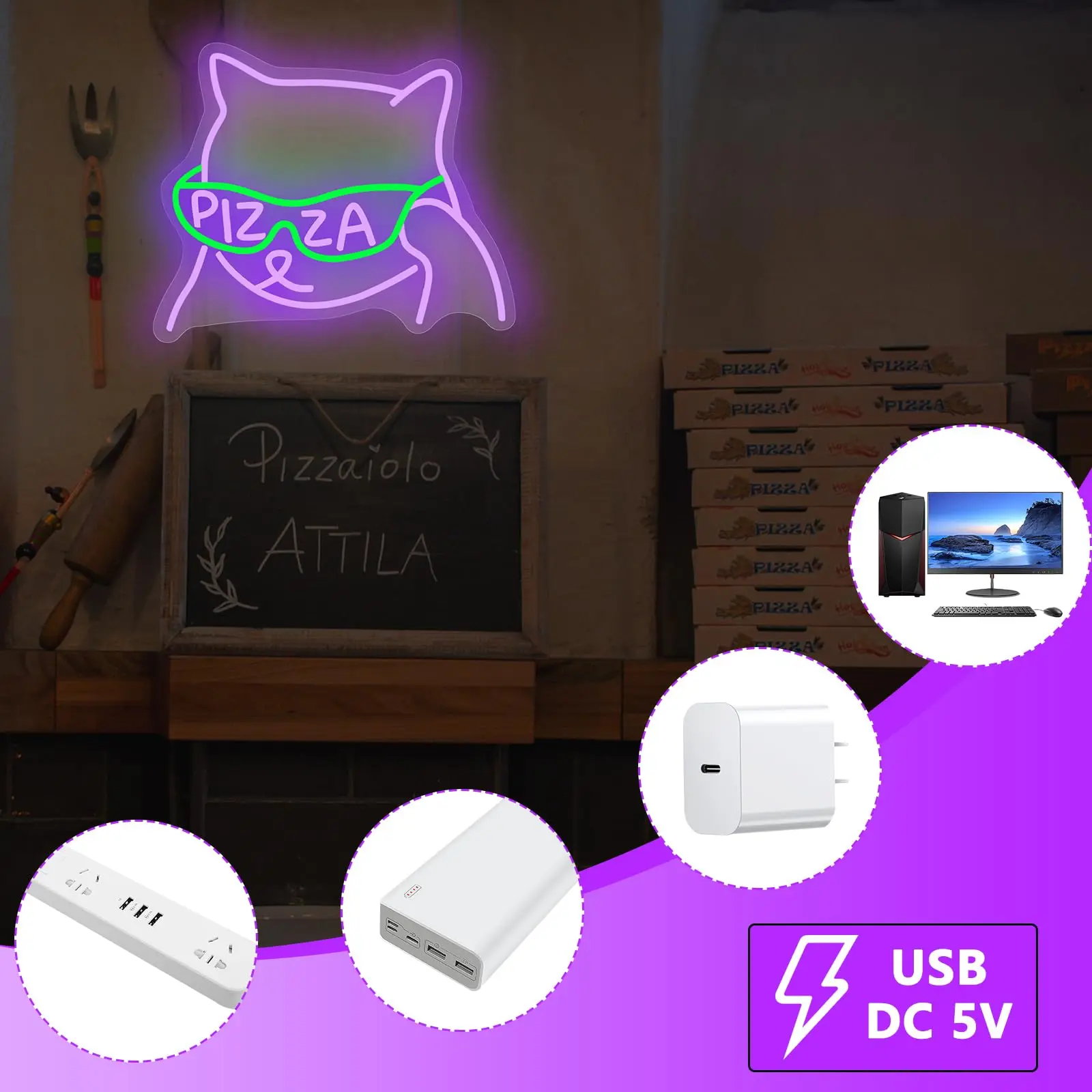 Occhiali da sole per pizza Insegna al neon per gatti Insegne a led anime per camera da letto Insegne luminose per ristorante Cucina Bar Beer Man Cave Party Decor