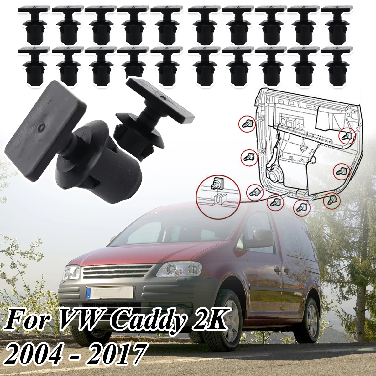 

Car Door Panel Card Clip Roof Repair Headliner Fixing Retainer Lining Rivet For VW Caddy 2K 2004 2005 - 2017 Transporter T4 T5