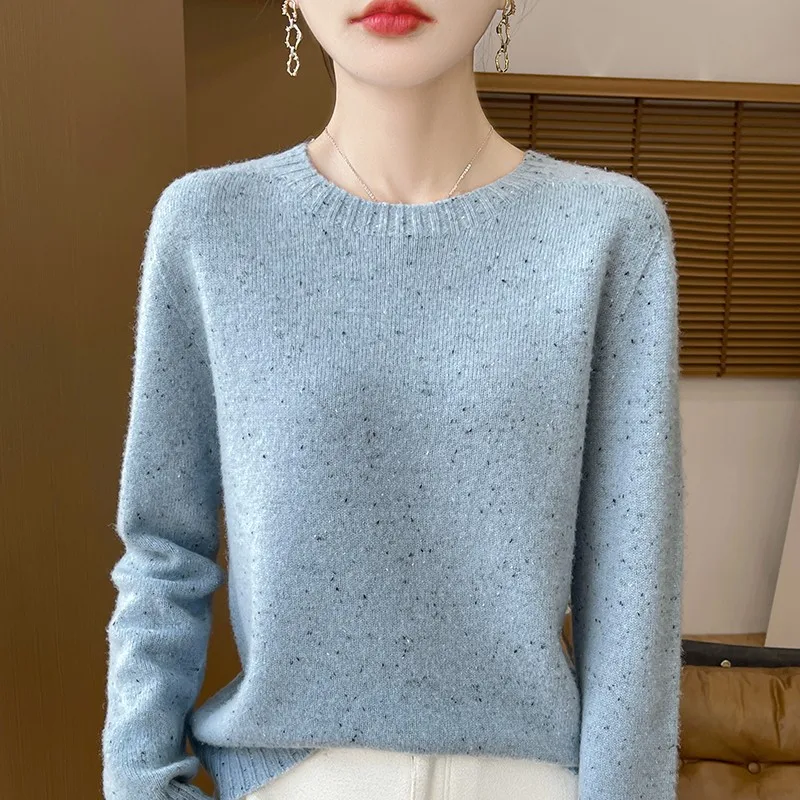 Thickened Line of Ready-to-wear Women 100% Pure Woolen Sweater Cover Loose Knitwear Autumn and Winter Knitted Cashmere Base Shir