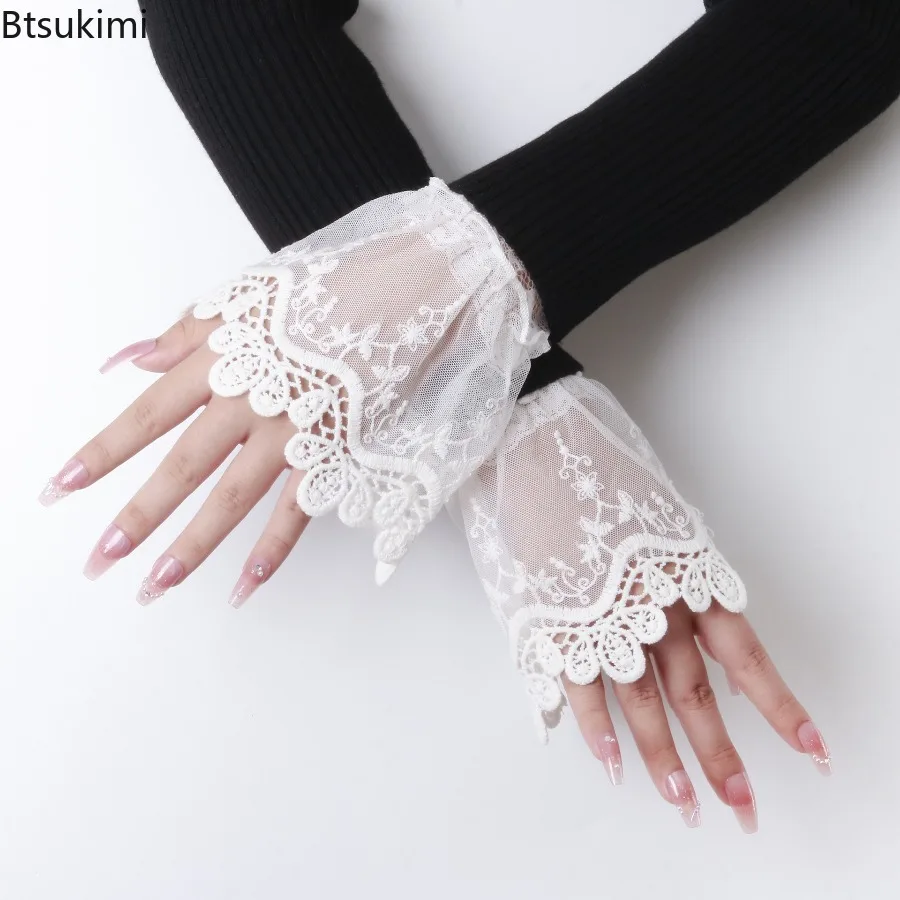 White Shirt Detachable Lace Fake Sleeves Mesh Fake Flared Sleeves Pleated Lace Wrist Cuffs False Cuffs Sweater Blouse Fake Cuff
