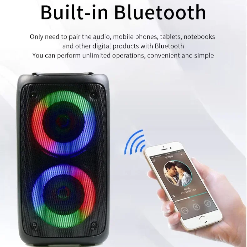 Altavoz Bluetooth portátil inalámbrico, altavoces duales de alta potencia de 40W, 3 pulgadas, sistema de Audio HIFI para exteriores, Subwoofer de Supergraves RGB, TWS/FM