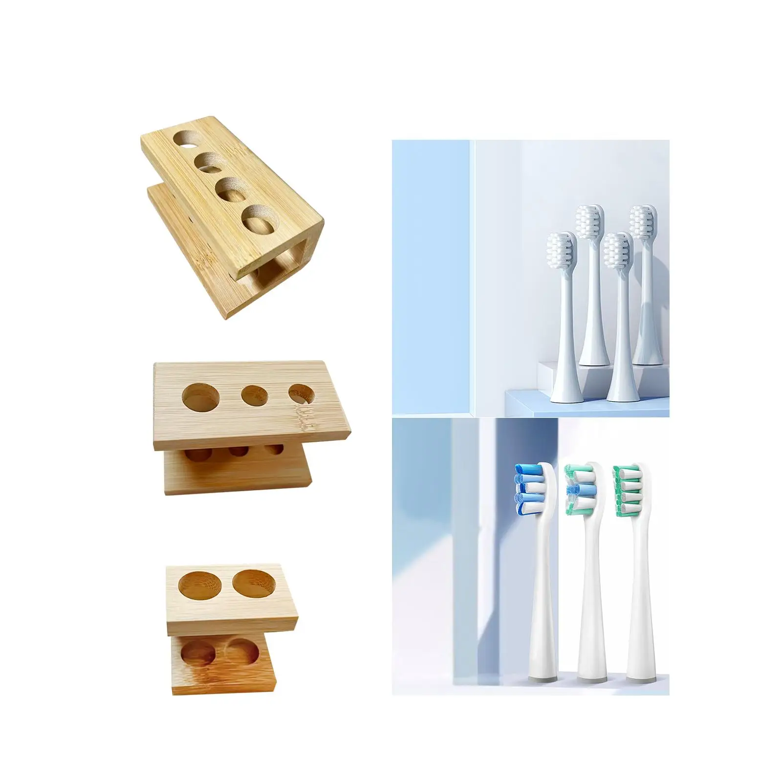 Electric Toothbrush Heads Holder Wood Stand Rack Easy to Clean Toothpaste Organizer for Bathroom Countertop Cosmetics Lotions