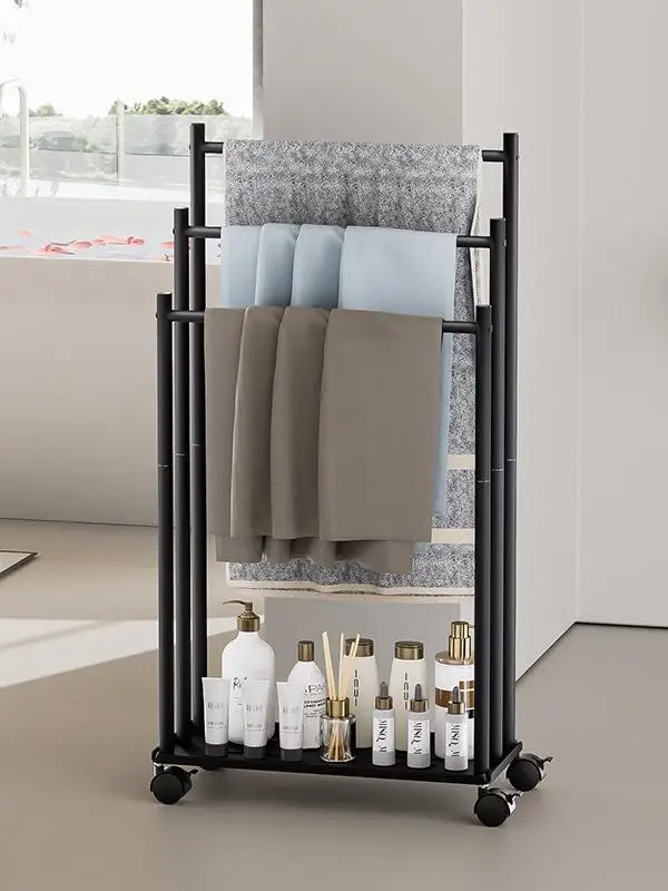 

Floor Mounted Multi-Layer Towel Ra Bedroom Batoom Storage Organizer Mobile Towel Holder Home Utili Painted Surface