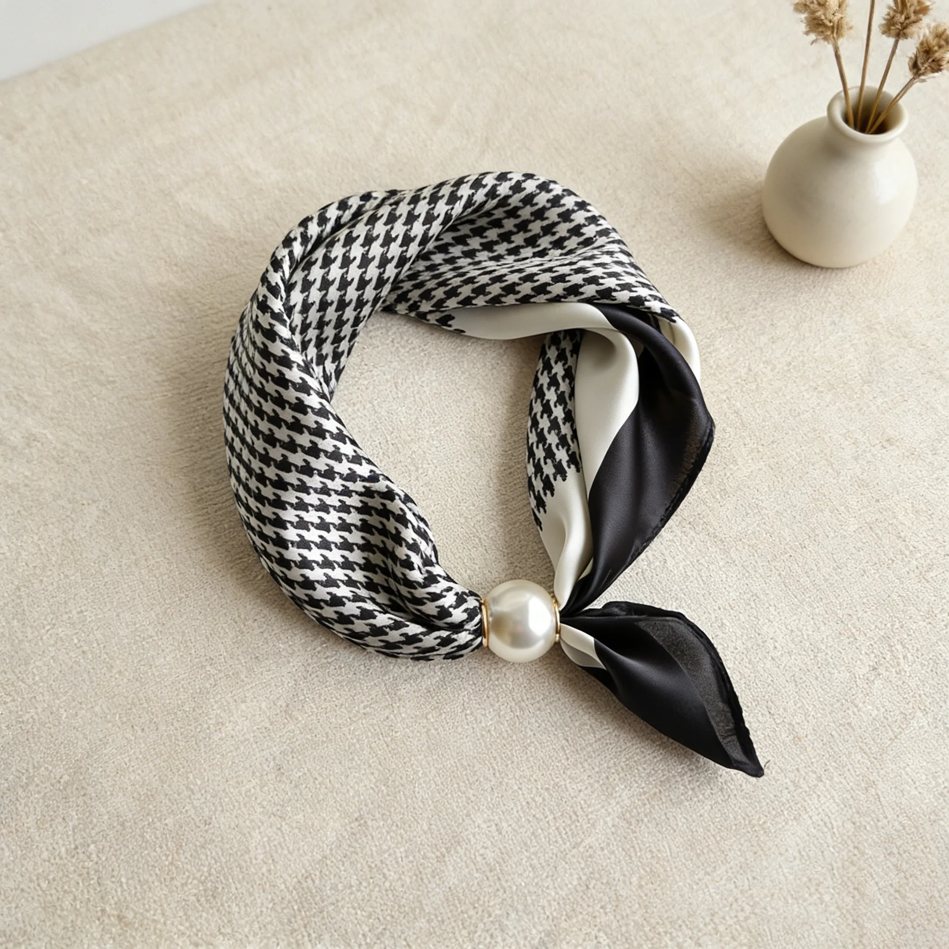 Fashion Scarf Silk Neck Scarf Female Chain Buckle Lazy Pearl Collarbone Magnetic Thin Pendant Shawl Wraps Designer Woman Brands view 3