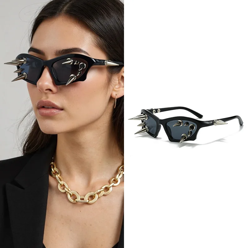 Cyberpunk DIY Unisex Übertriebene Sonnenbrille Niete Motorrad Stil Hip Hop Streetwear Brille Handgemachte Optische Brillen – Detail 22