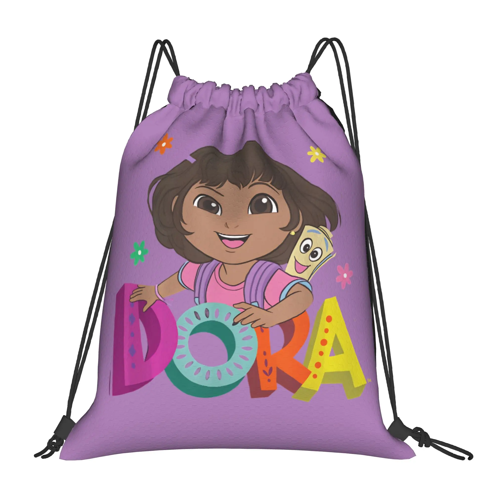 D-Doras The Explorers and Map  Drawstring Bag  Portable Casual Backpack Travel Sackpack String Bags For Students