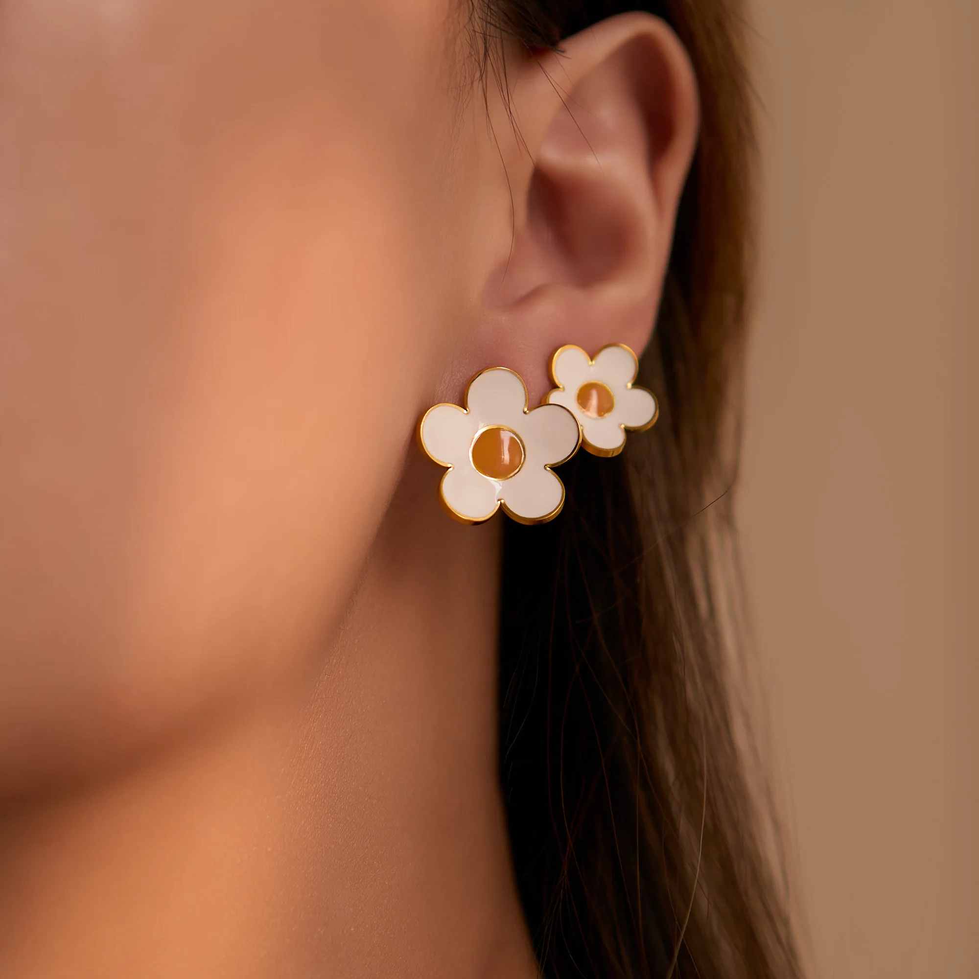 DASEIN Lavender Drop Glue Flower Stud Earrings 18k Gold Plated Unique Hypoallergenic Stainless Steel Indian Designer Jewelry